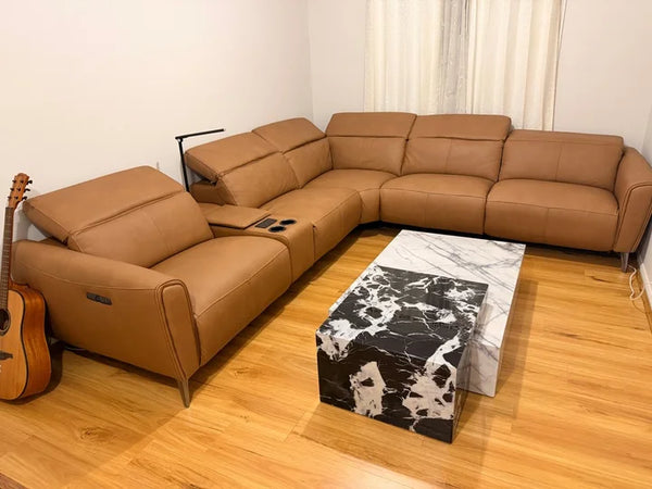 Bronte Modular Genuine Leather Sofa with Dual Electric Recliners, Electric Headrests, LED Light Console, Wireless Charging & Storage customer photo