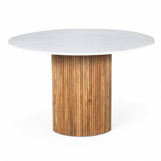 Kelby Real Marble Round Dining Table With Natural Wooden Legs