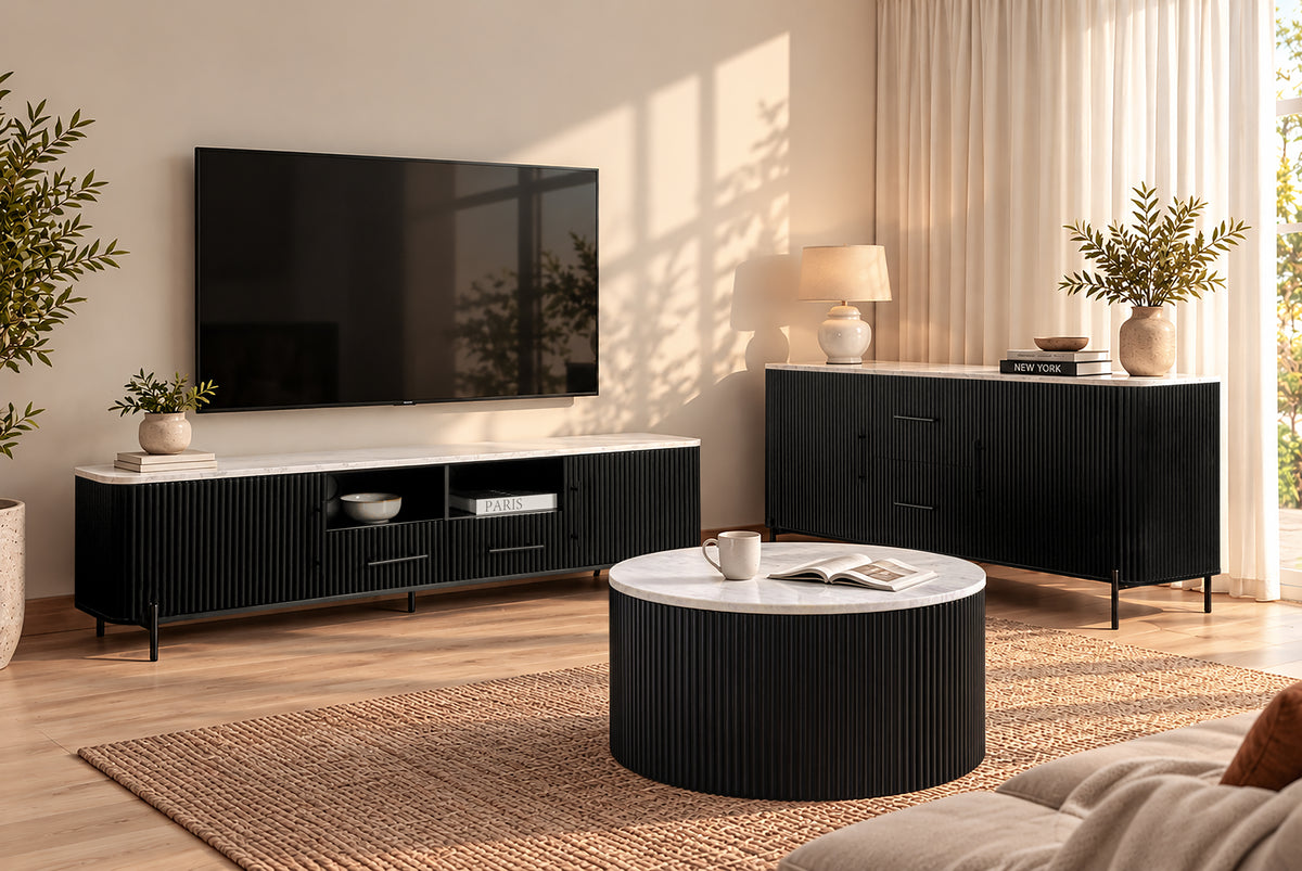 The Kelby Black living room