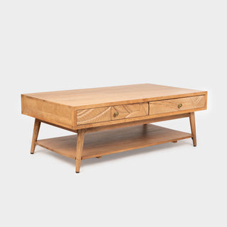Canopy Mango Wood Hand-Carved Coffee Table With Drawers