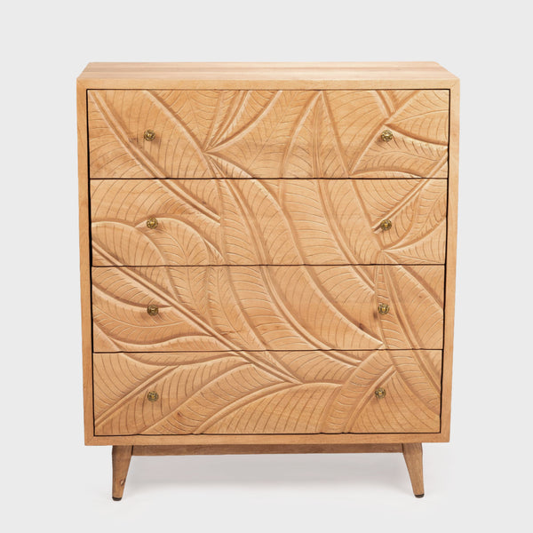 Canopy Hand-Carved Tallboy With 4 Drawers